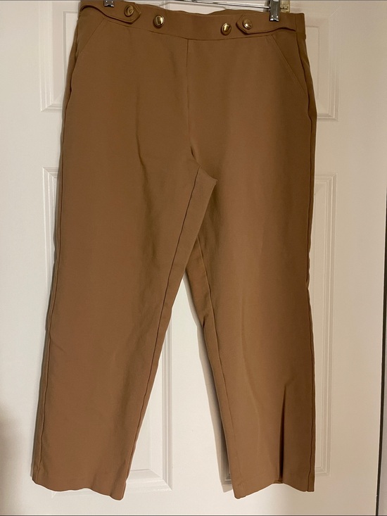 Michael Kors Pants - Michael Kors Camel Straight-Leg Pull-On Pants with Gold Buttons